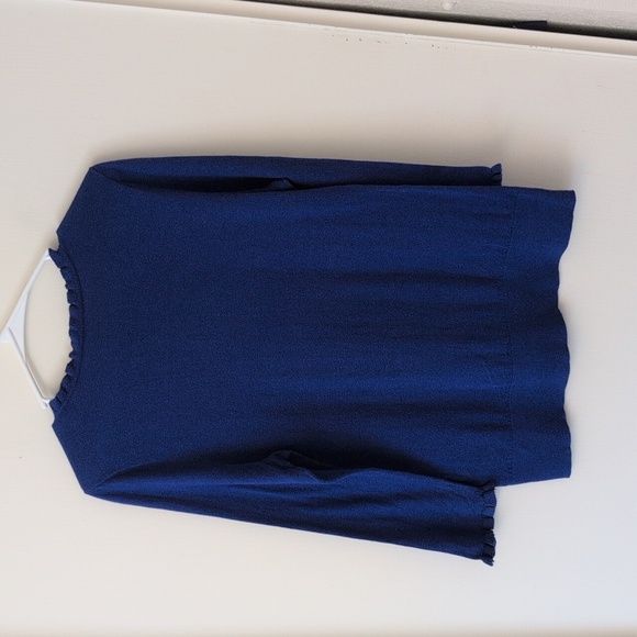 Kate Spade Womens Large Ruffle Crewneck Sweater Blue Preppy Coquette Classic - Picture 6 of 8